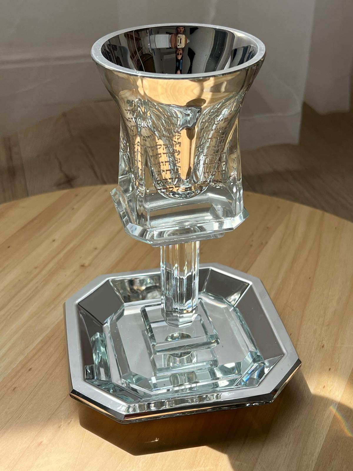 כוס קידוש קריסטל מרובע כסוף