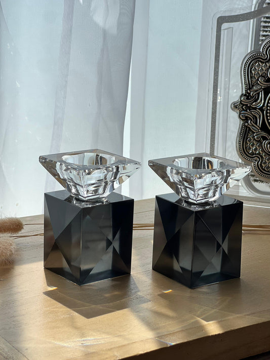 זוג פמוטי קריסטל מט + קנים שקופים