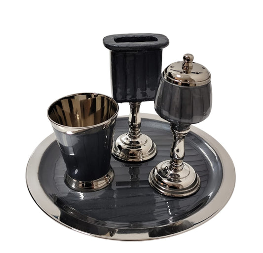 סט הבדלה מהודר אלומיניום - שחור