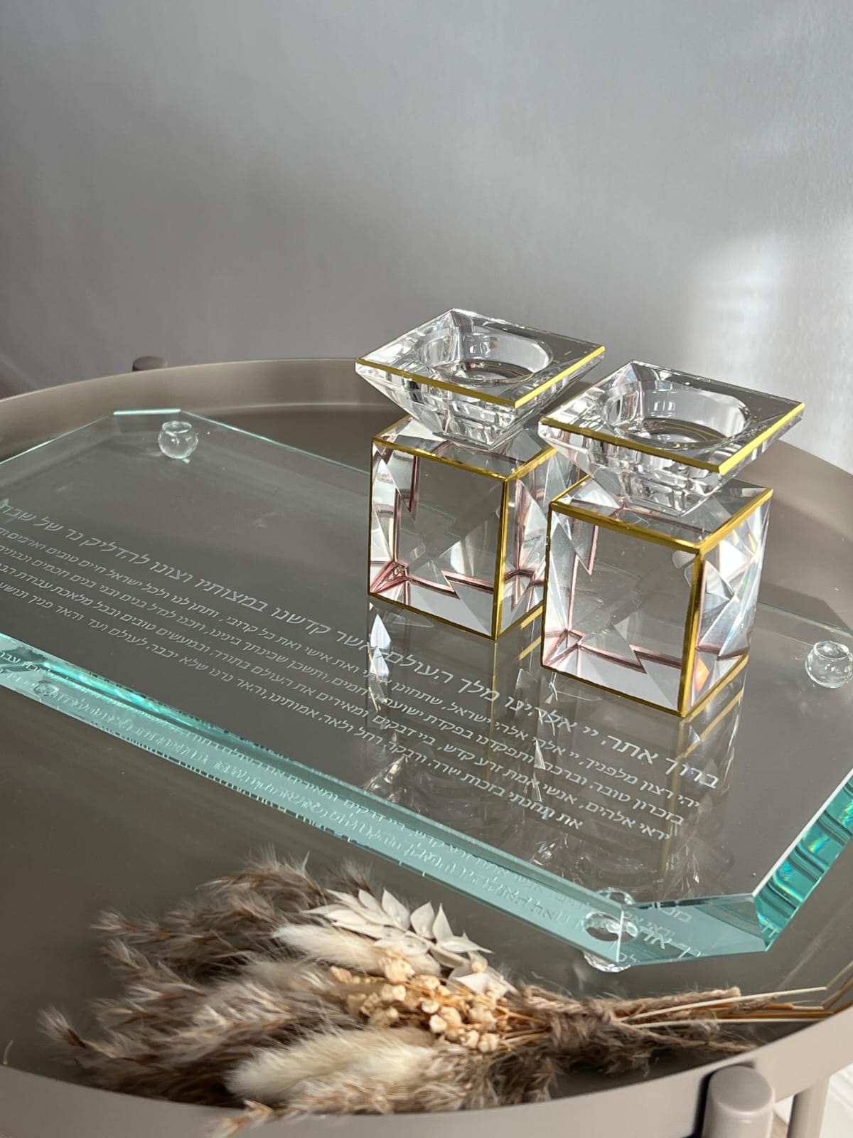 מגש קריסטל ברכה - זוג פמוטים