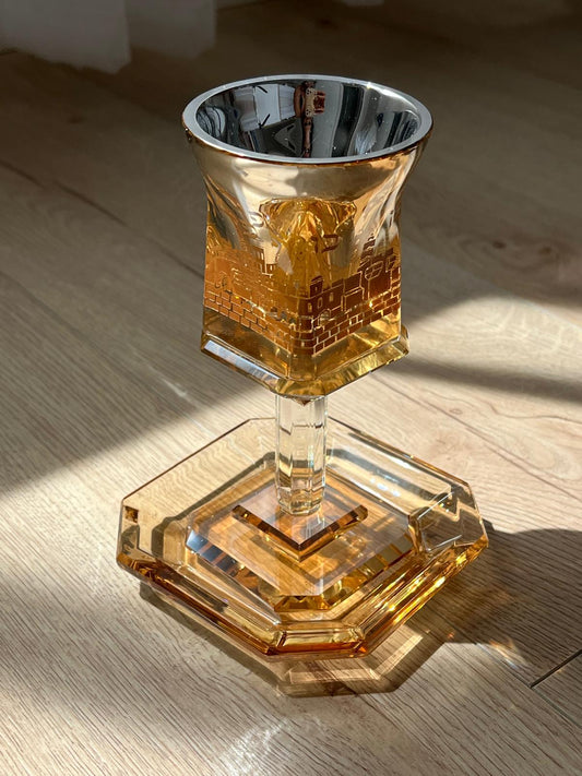 כוס קידוש מרובע קריסטל - ירושלים
